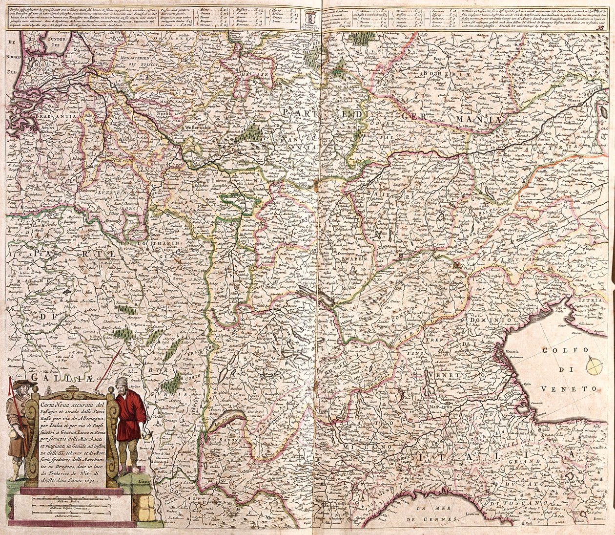 Alpler zincirinin bölgesinin haritası (Fransa, İtalya, Almanya) (gravür by Frederick de Wit