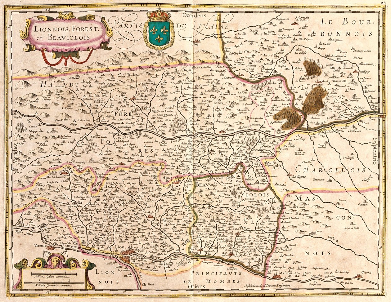 Lyon ve Beaujolais (Fransa) bölgelerinin haritaları (gravür by Frederick de Wit