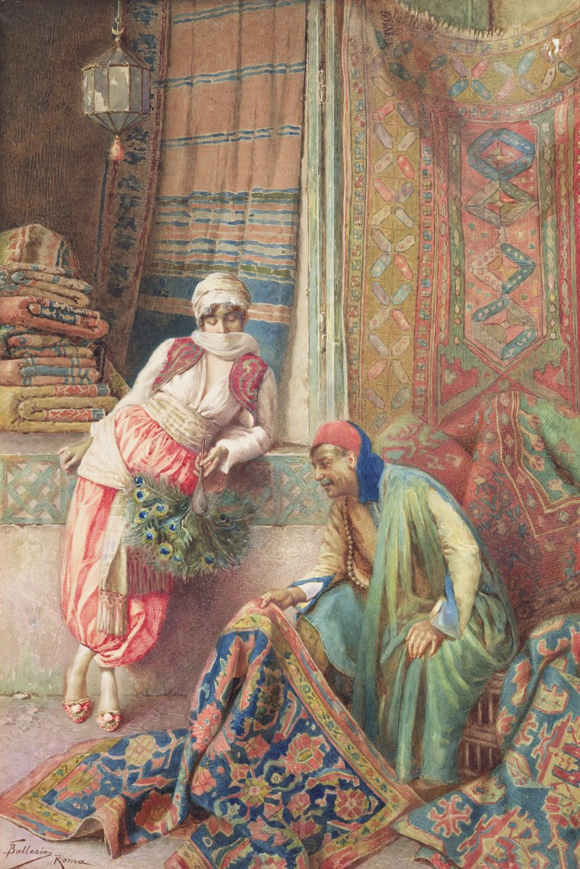 Halıcı ile Pazarlık, 1875 civarı (kağıt üzerinde wc) by Frederico Ballesio