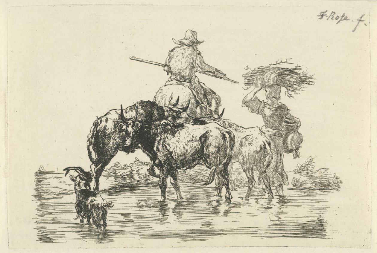 Çoban ve çoban kız bir dereden geçiyor by Frederik Cornelis Rose