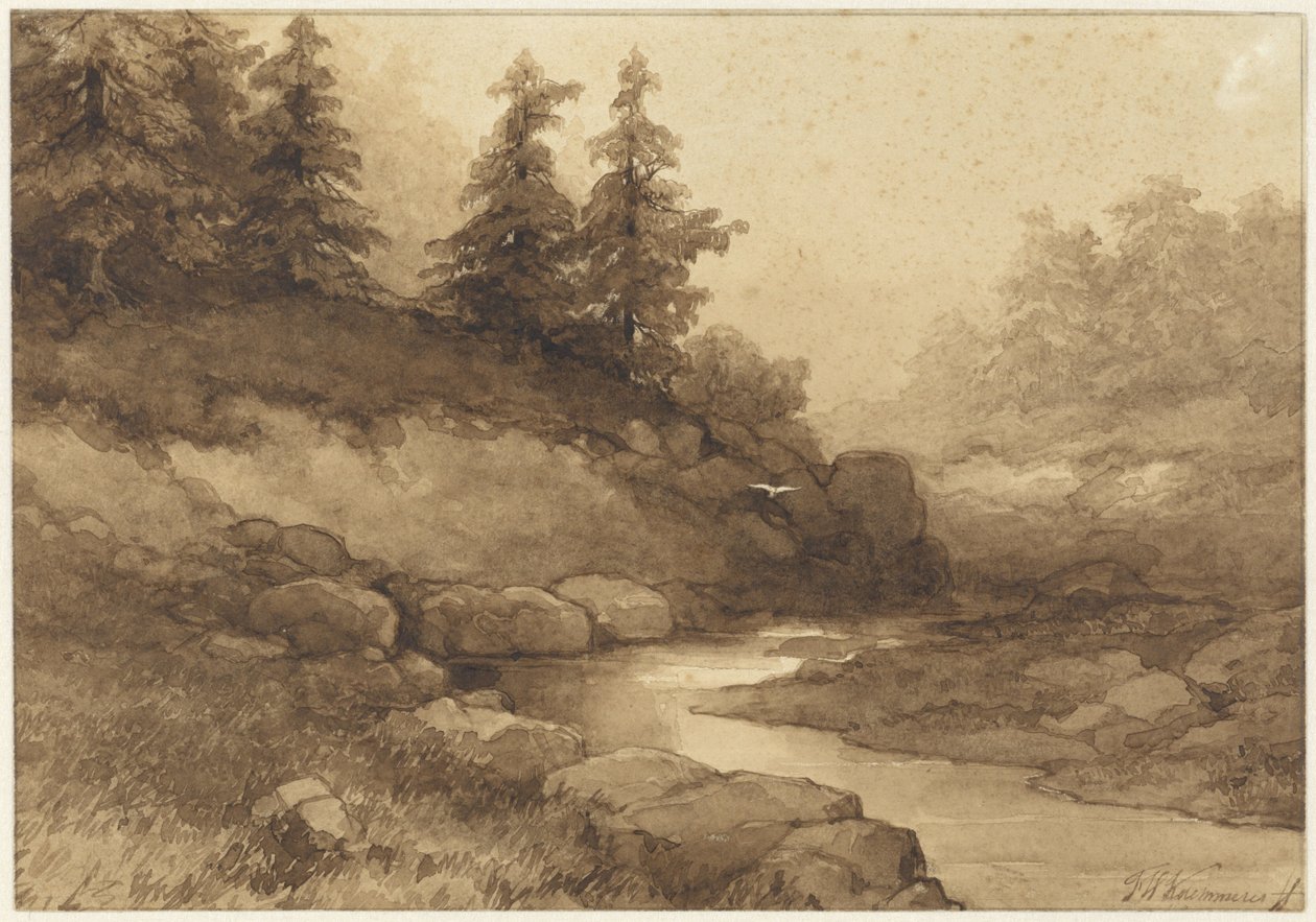 Bir nehir ile tepelik manzara by Frederik Hendrik Kaemmerer