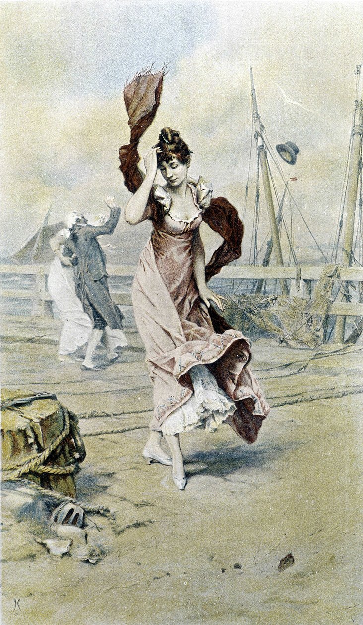 Deniz kenarındaki kadın - erken ilkbahar alegorisi, Hubert Dys tarafından gösterilen takvim, F.H. Kaemmerer tarafından boyanmış by Frederik Hendrik Kaemmerer