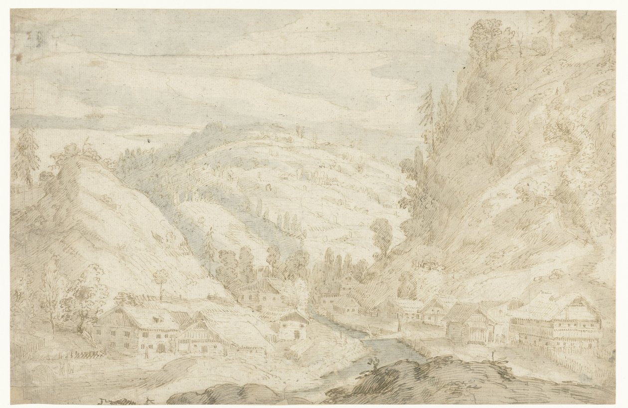 Bir köy ve bir dağ dere ile bir vadinin görünümü Sketchbook (dizi başlığı) by Frederik van Valckenborch