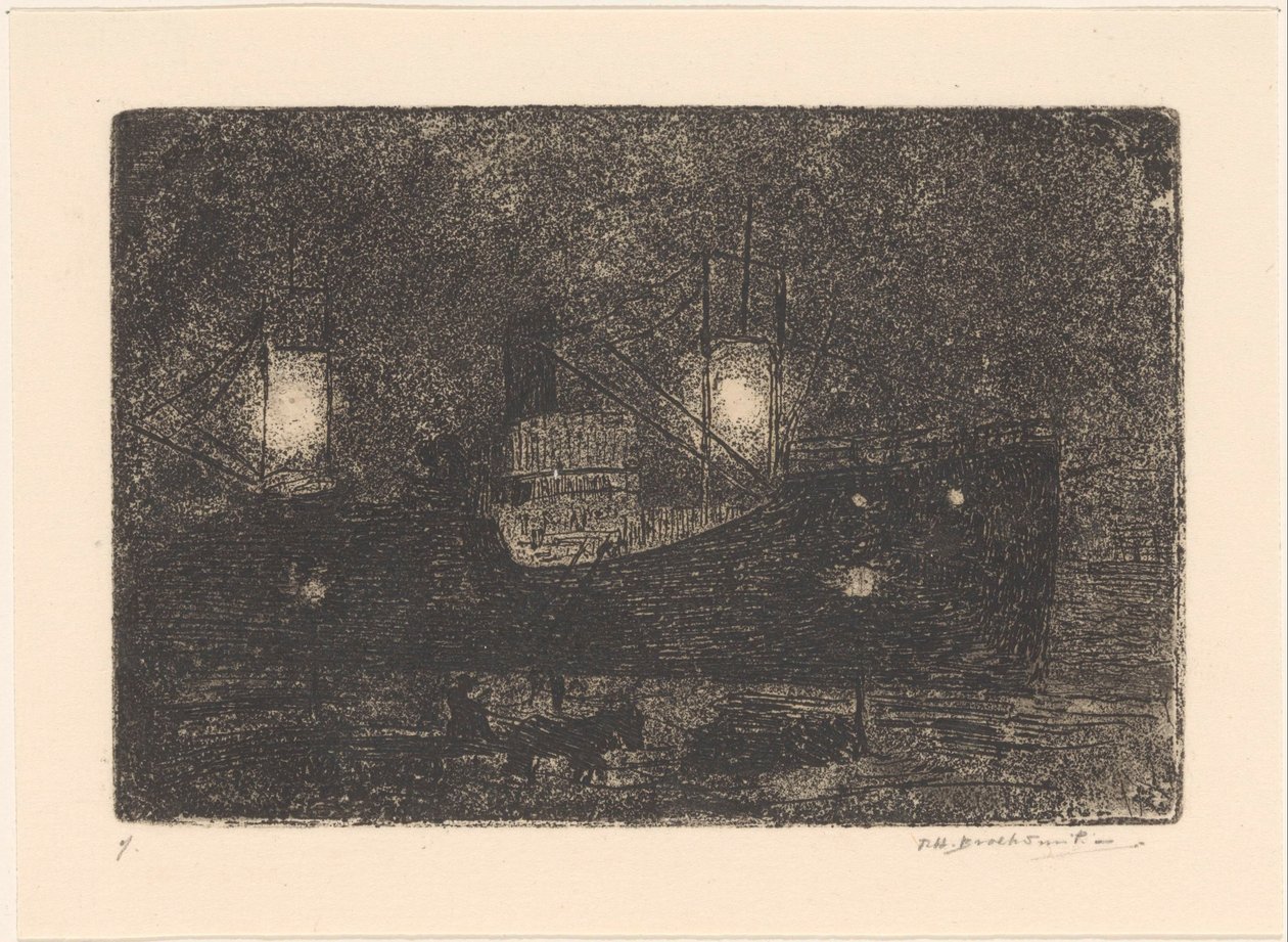 Geceleri iskelede tekne by Frederika Henriëtte Broeksmit (signed by artist)