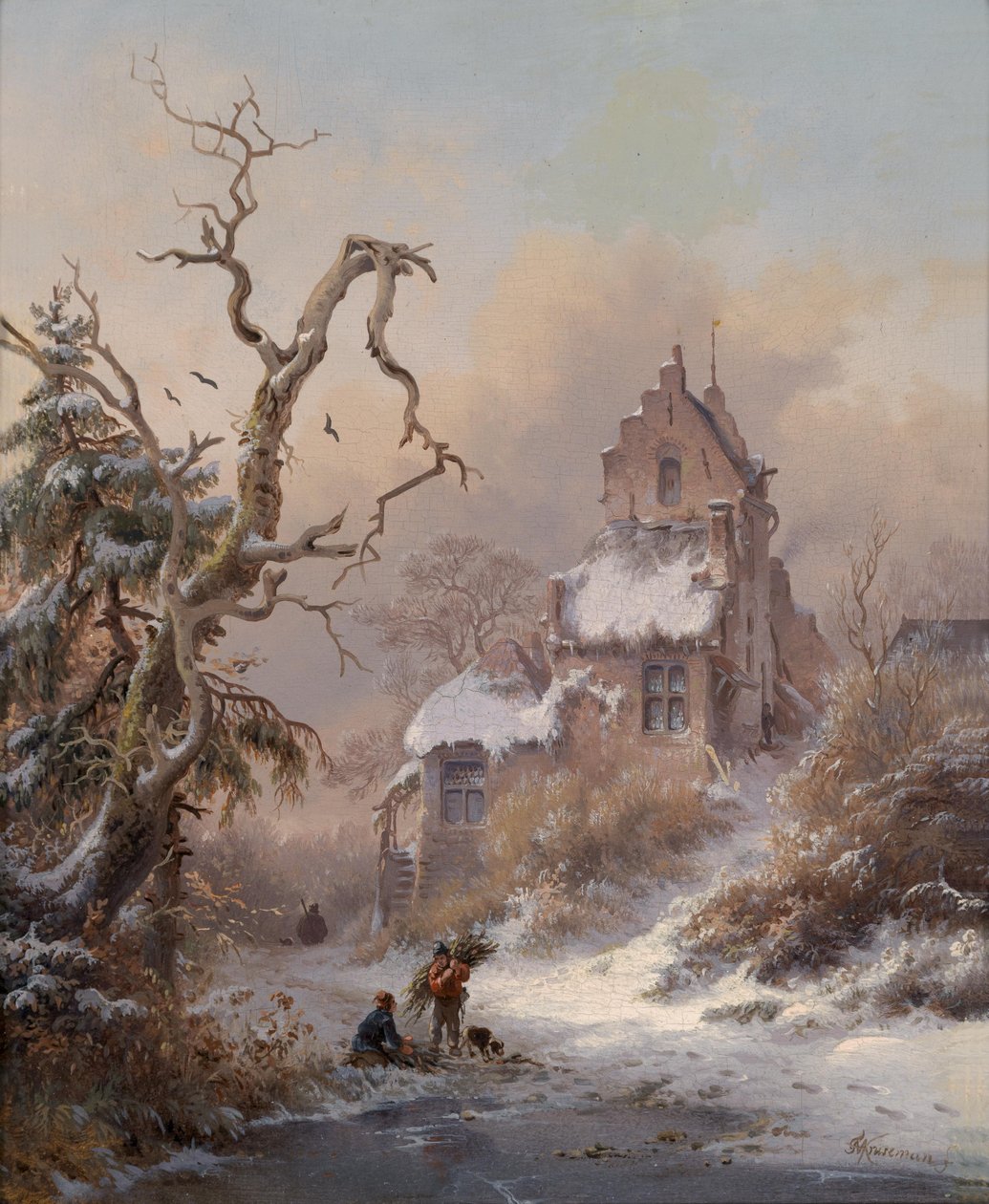 Çalı toplayıcıları ile kış manzarası by Fredrik Marinus Kruseman
