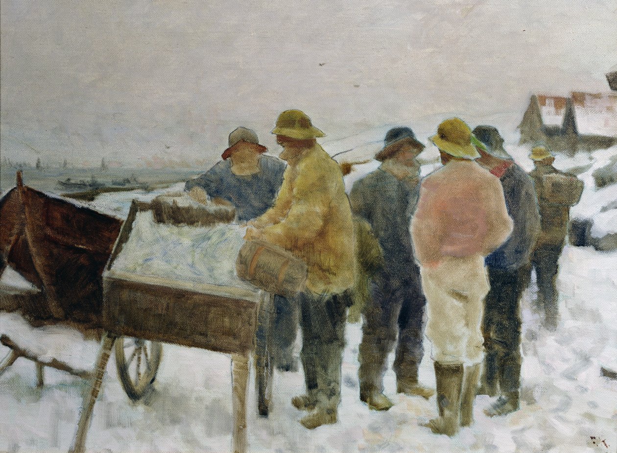 Ringa balığı arabasının etrafındaki balıkçılar by Fredrik Kolstoe