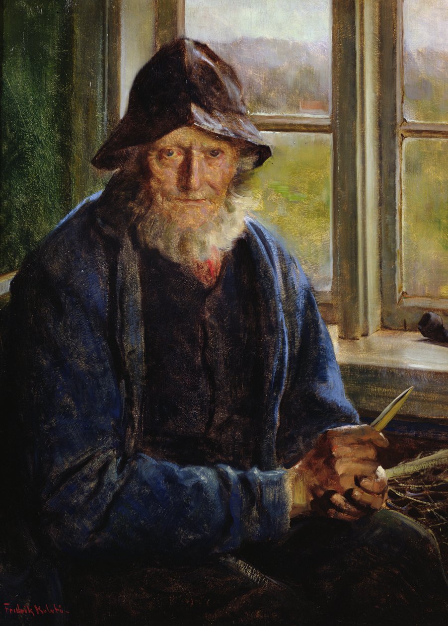 Yaşlı Balıkçı (tuval üzerine yağlı boya) by Fredrik Kolstoe