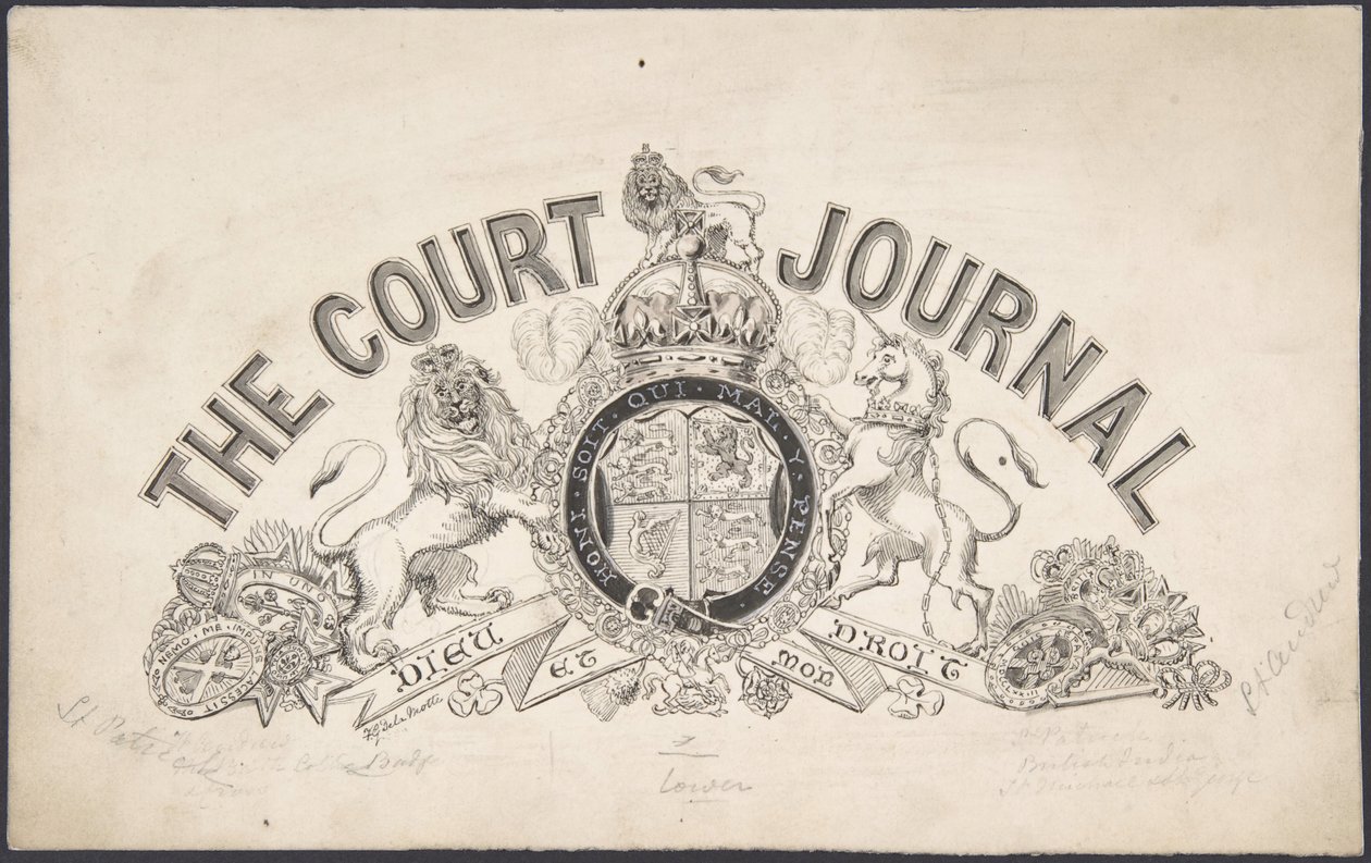 The Court Journal, 1830-62 için başlık sayfası tasarımı. by Freeman Gage Delamotte
