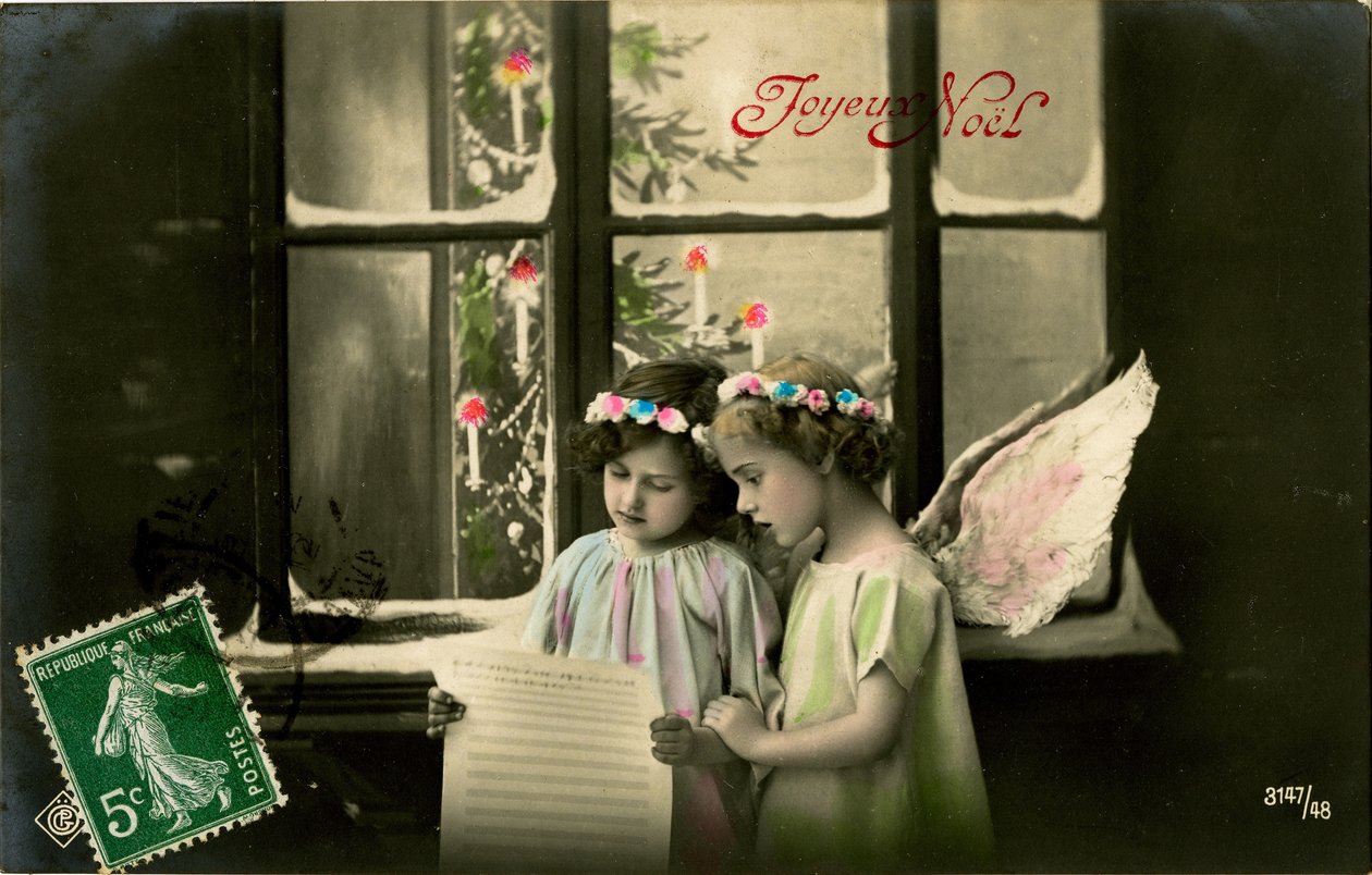Angelic Girls, Fransız Noel Kartı (renkli fotoğraf) by French Photographer