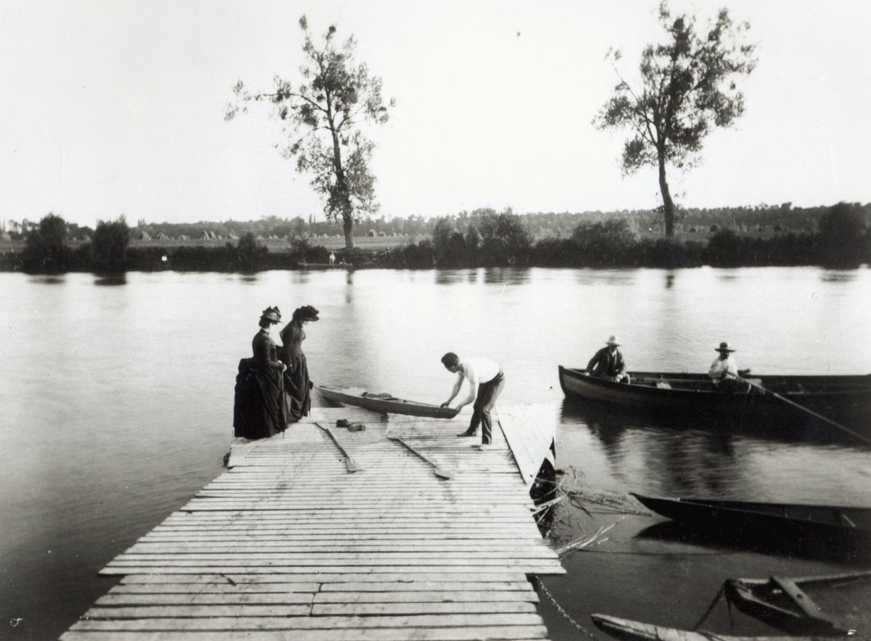 Ile-de-France bölgesinde tekne gezintisi sahnesi, 1880 dolayları by French Photographer