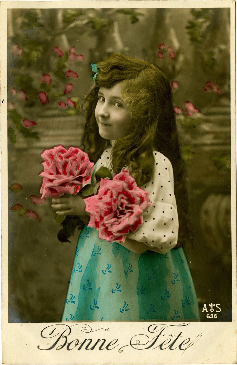 Bonne Fete kartpostalı, 1908 (renkli fotoğraf) by French Photographer