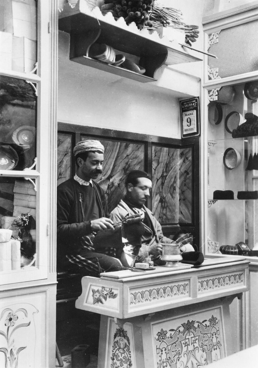 Fabrication of fez, c.1900  by French Photographer