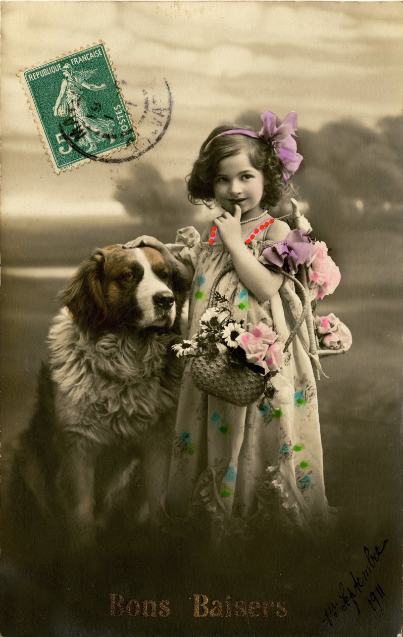 Kisses kartpostalı, 1911 (renkli fotoğraf) by French Photographer