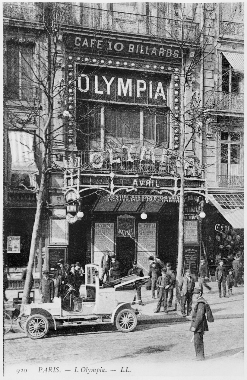 Olympia müzikholünü gösteren kartpostal, 28 Boulevard des Capucines, Paris, 20. yüzyılın başlarında by French Photographer
