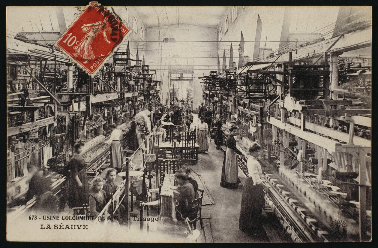 La Seauve, Haute-Loire, c.1900'deki Colcombet dokuma fabrikasını gösteren kartpostal by French Photographer
