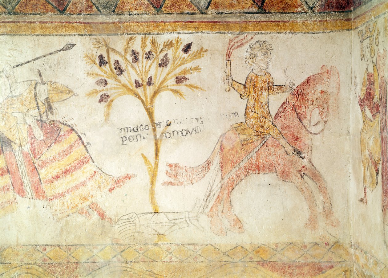 A knight carrying a flaming torch dragging the body of King Manfred (c.1232-66) of Sicily, 28th February 1266  by French School