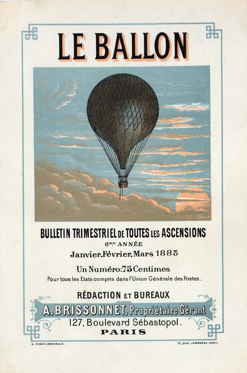 Le Ballon için reklam, Ocak, Şubat, Mart, 1883, pub. 1883 (renkli litografi) by French School