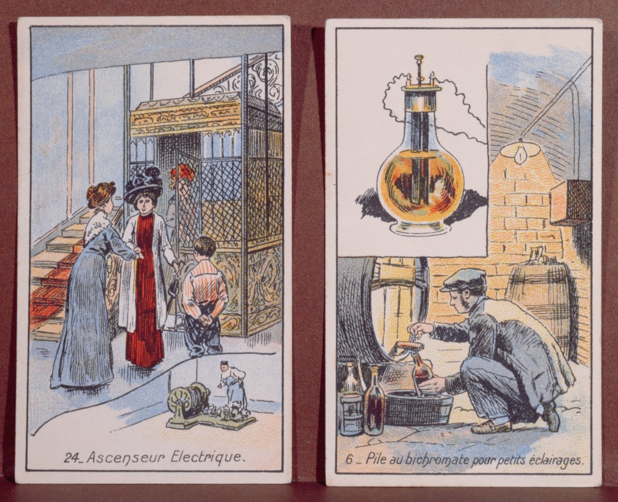 Les Merveilles de lElectricite serisinden bir Elektrikli Asansör ve Elektrikli Aydınlatma, c.1910-14 by French School
