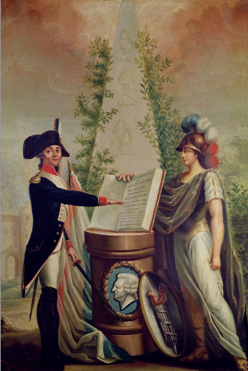Anayasa Sunağı ve İnsan Hakları Beyannamesi önünde Bağlılık Yemini Eden Ulusal Muhafız Subayı (renkli gravür) by French School