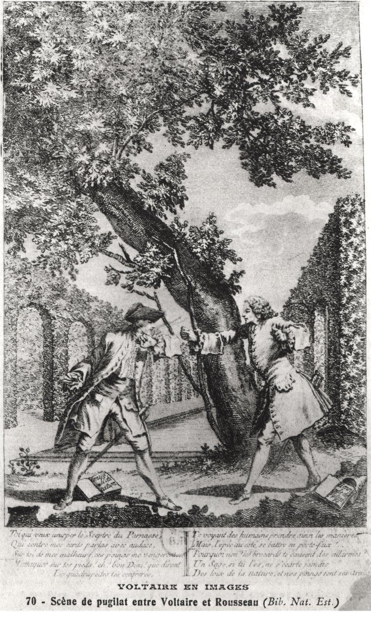 Jean-Jacques Rousseau (1712-78) ve Voltaire (1694-1778) Arasındaki Tartışma by French School