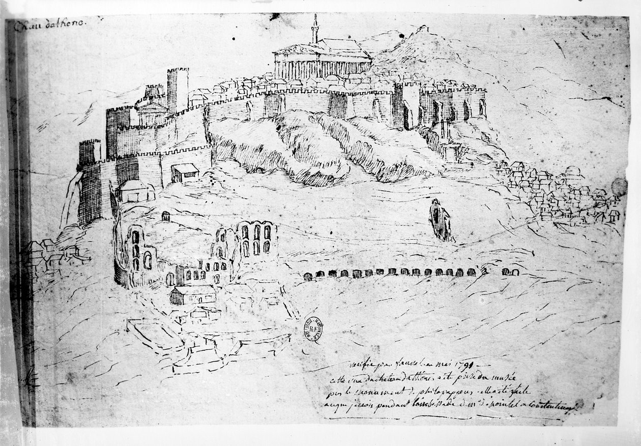 Atina, 1791 (kalem ve mürekkeple çizim) by French School