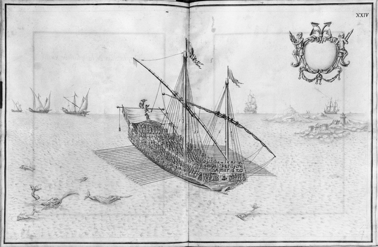 Bir kadırganın inşası, donatılması ve denize indirilmesi, levha XXIV (kağıt üzerinde kalem ve tuvalet) by French School