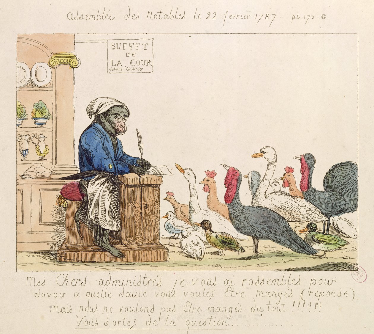 Ayan Meclisi karikatürü, 22 Şubat 1787 (renkli gravür) by French School