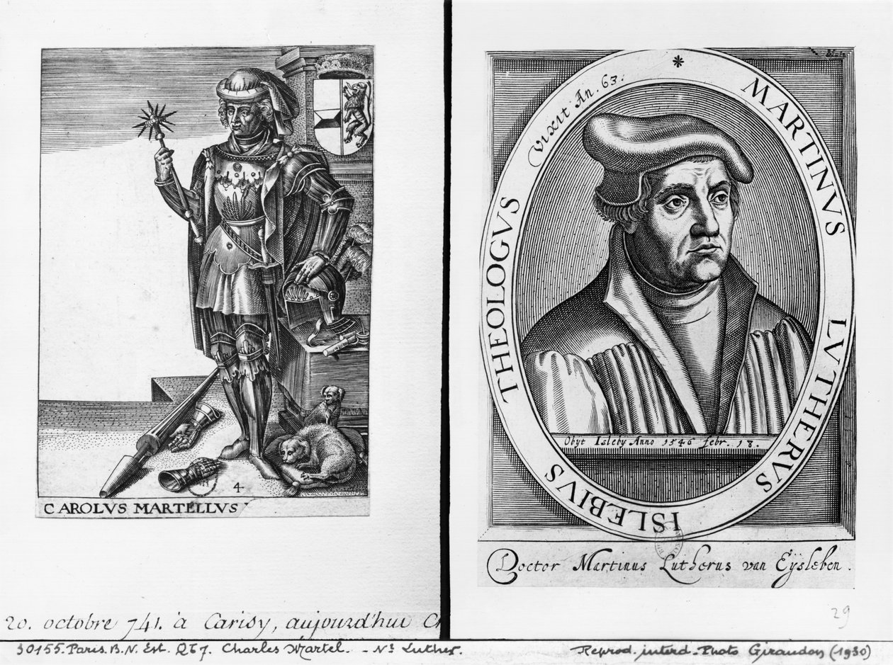 Charles Martel (688-741) ve Martin Luther (1483-1546) by French School
