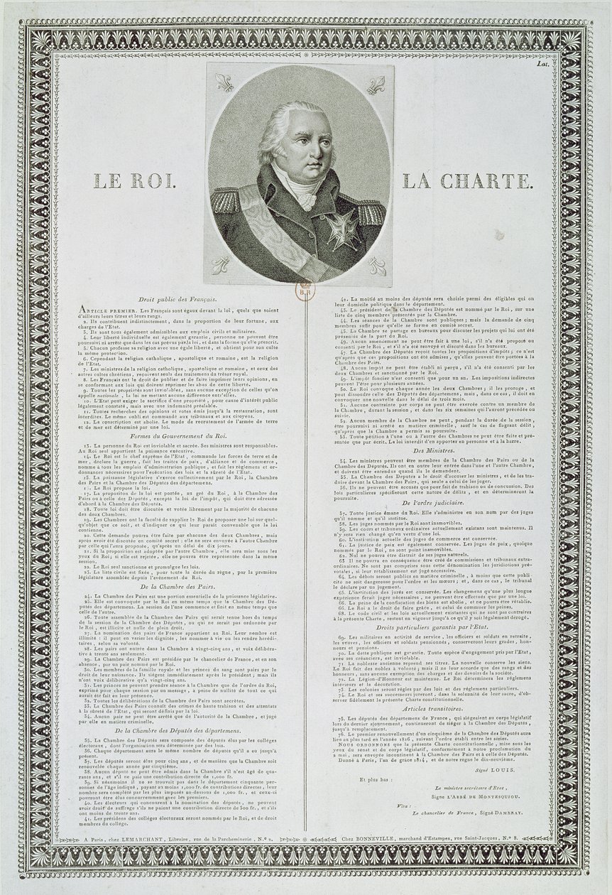 Louis XVIII Şartı (1755-1824) 1814 by French School
