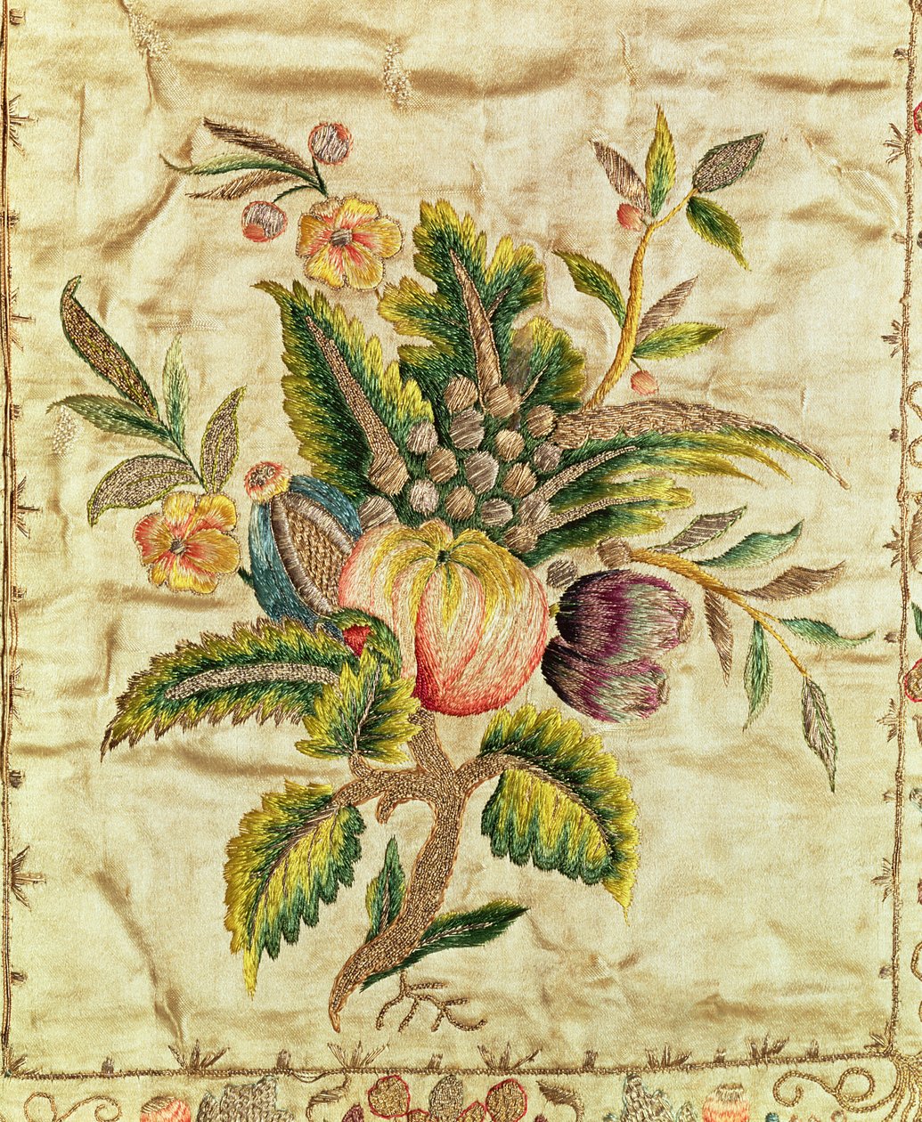 Chasuble, c.1785 (altın ve gümüş ipliklerle işlemeli saten işlemeli) by French School