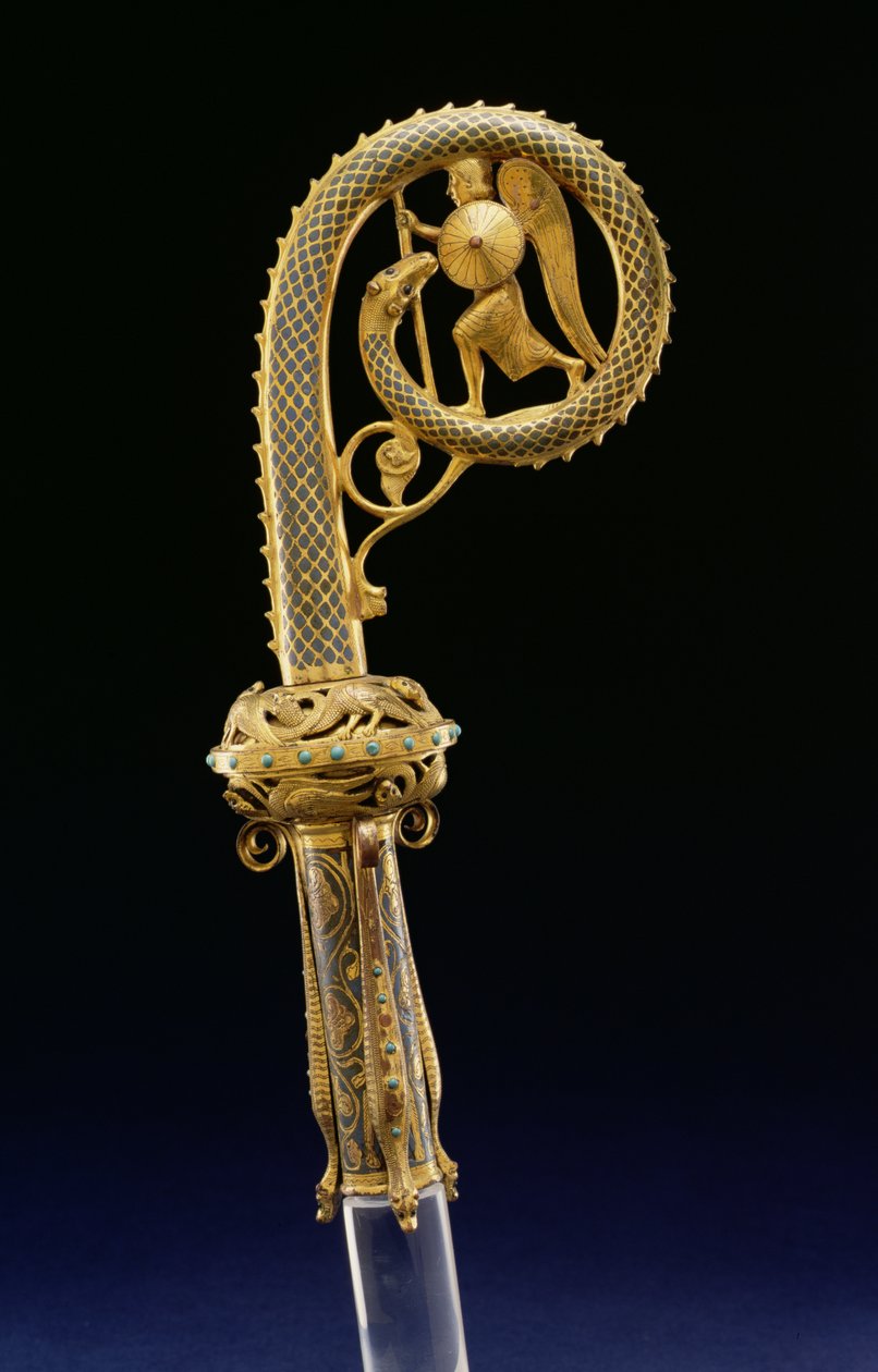 Crozier Başkanı: Aziz Michael ve Ejderha, 1210-25 (şampanya emaye ile yaldızlı bakır) by French School