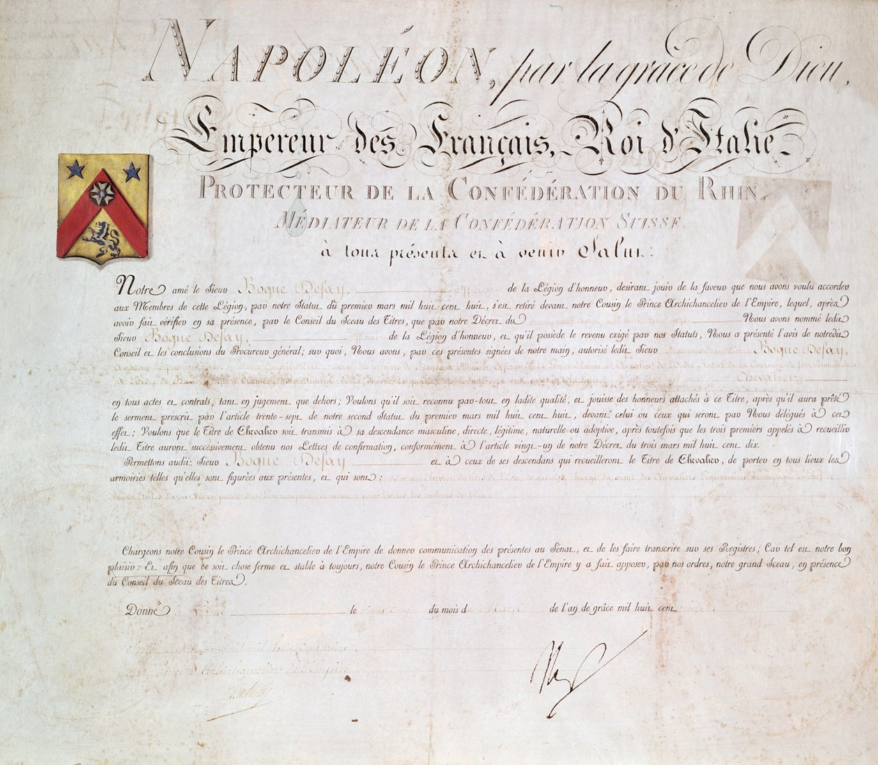 1813 Birinci İmparatorluk altında oluşturulan asalet Kararnamesi by French School