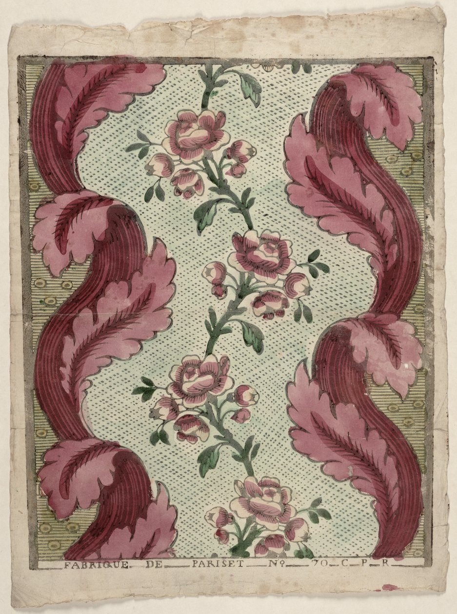 Pariset, Lyon, c.1760-70 tarafından üretilen gül sıralı domino kağıdı by French School