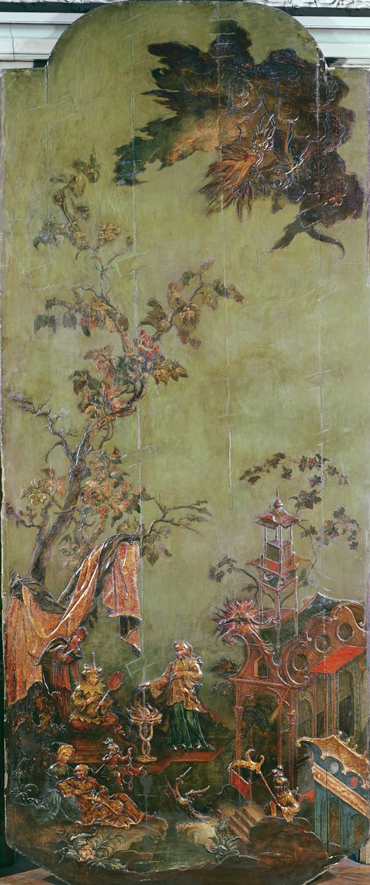 Dört Elementi tasvir eden bir dizi panelden ateş, c.1730 (polikrom ahşap) by French School