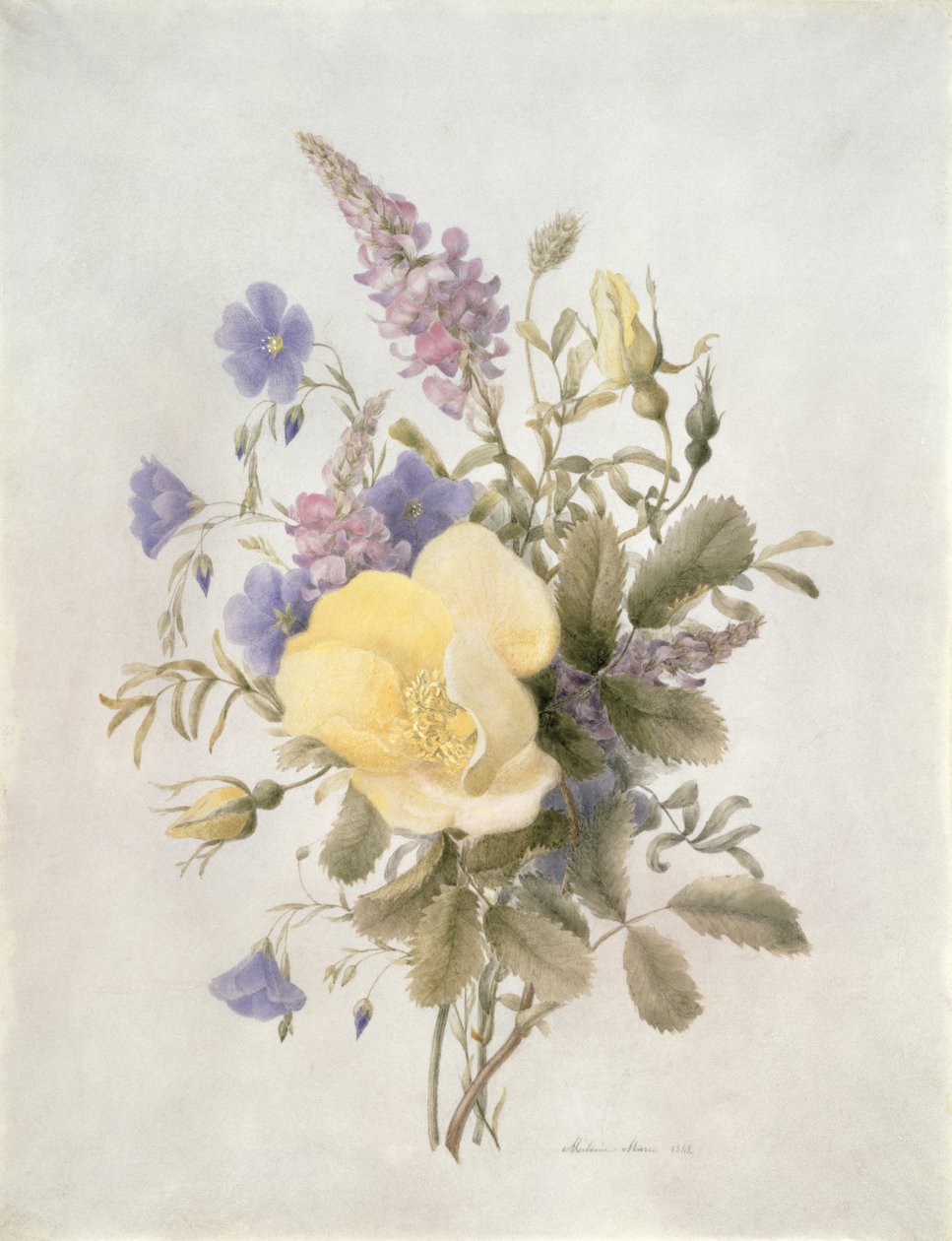 Sarı Güllü Çiçekler, 1840 (kağıt üzerinde wc) by French School