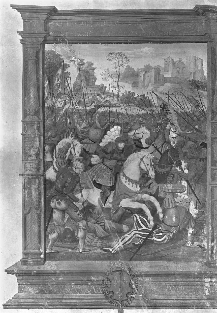 Fol.1 François I (1494-1547) Marignan savaşında hücum ederken, 14 Eylül 1515 by French School