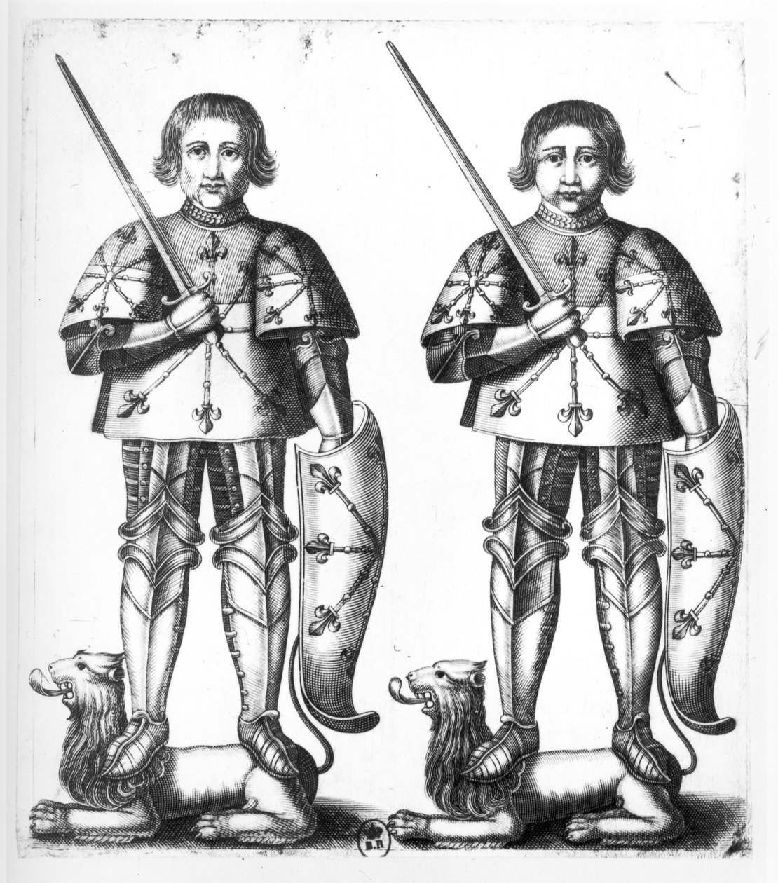 Foulques III Nerra (veya Siyah) (970-1040) ve Geoffroy II Martel (1005-60) by French School
