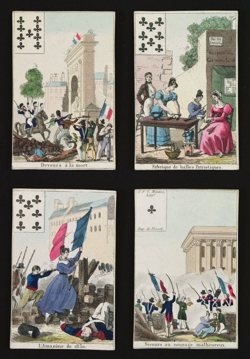 Temmuz 1830, 1831 kahramanlarını anan dört oyun kartı by French School