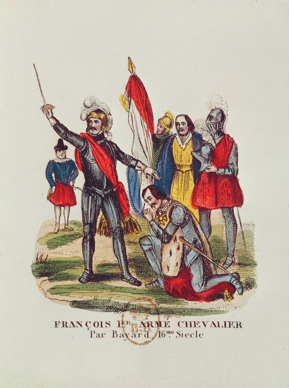 Francois I (1494-1547) King of France and Pierre du Terrail (1476-1524) Chevalier Bayard, after the Battle of Marignan in 1515, 1841  by French School