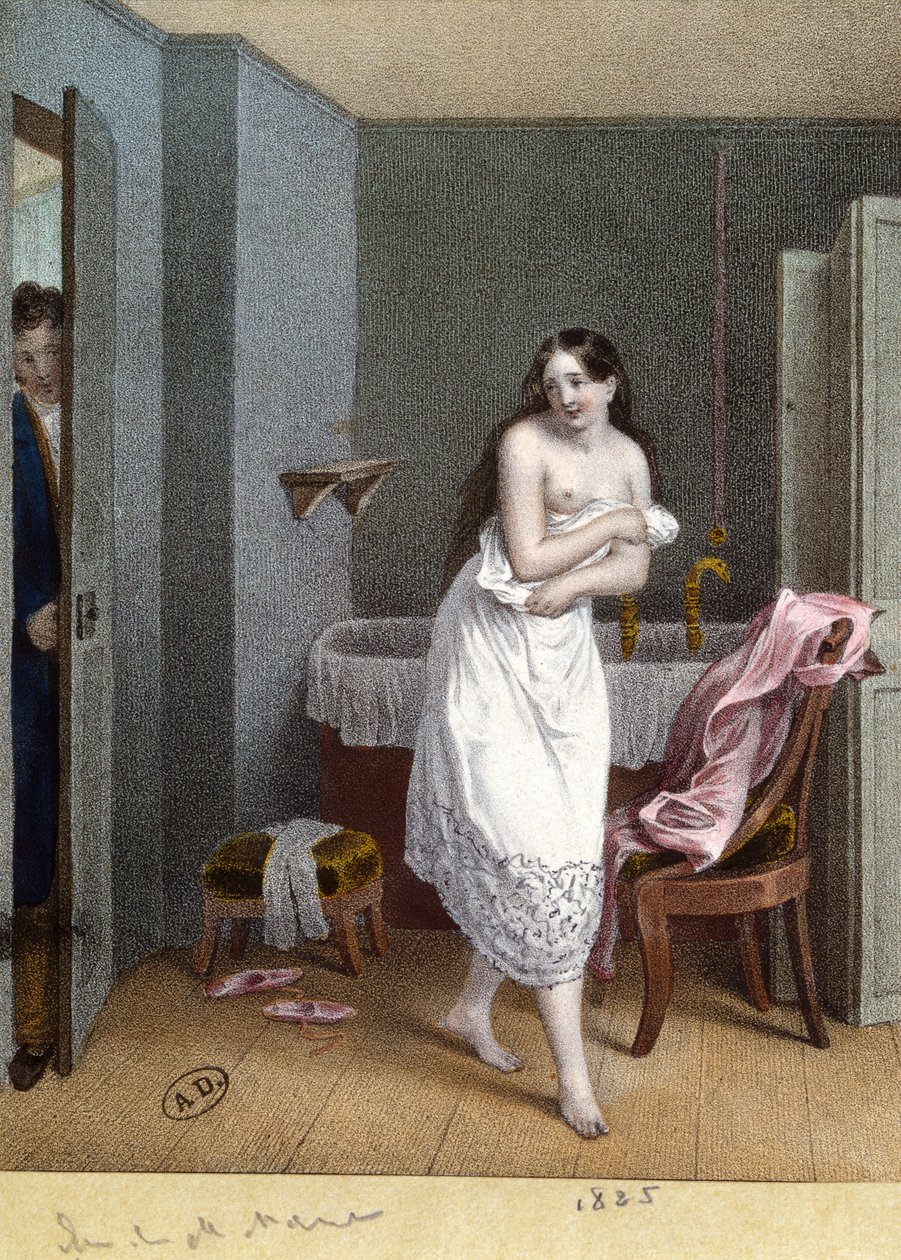 Banyodaki Kız ve Kapıyı Açan Adam, 1825 by French School