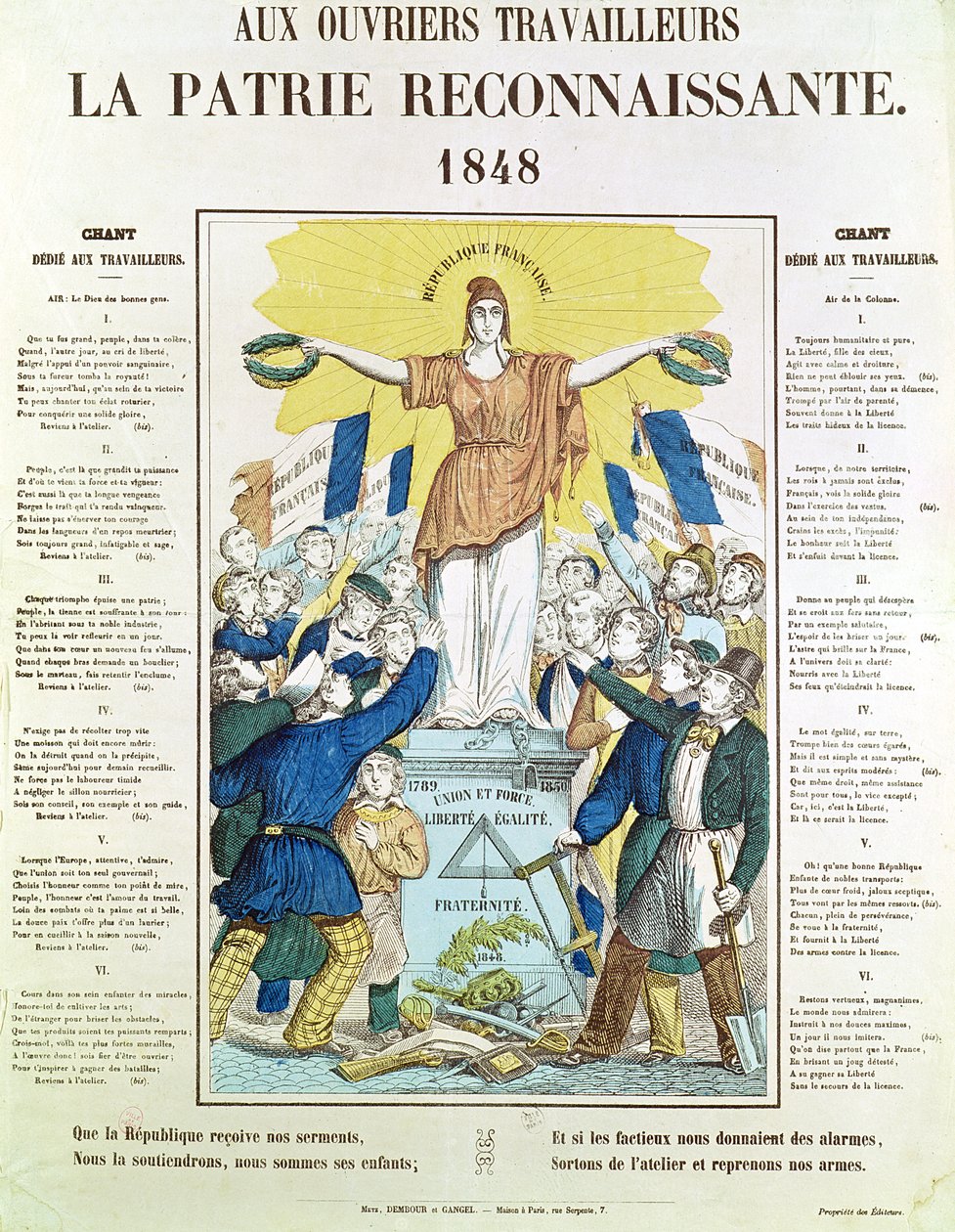 1848 işçilere adanmış bir şarkı için resimli şarkı sözü sayfası by French School