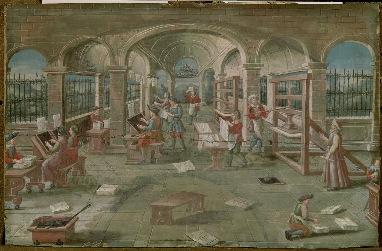 16. Yüzyılda Bir Matbaanın İç Mekanı by French School