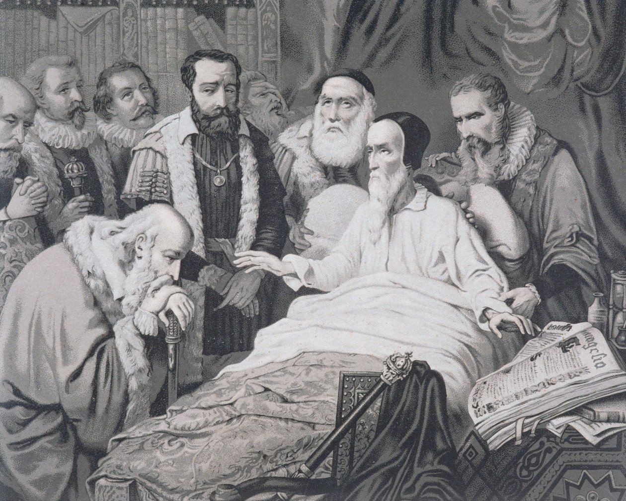 John Calvin (1509-1564) Ölüm Yatağında by French School