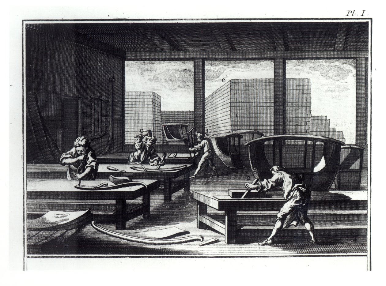 Marangoz atölyesi, koçlar ve sedan sandalyeler yapma, Denis Diderot (1713-84), 1762 baskısı tarafından 