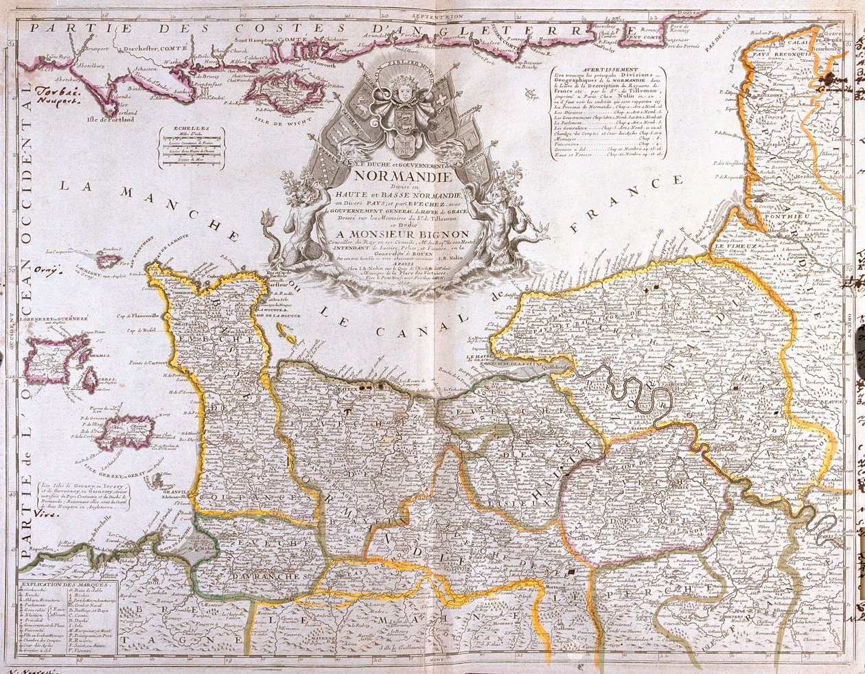 Normandiya Haritası, 1694, Jean-Baptiste Nolin tarafından Le Theatre du Monde