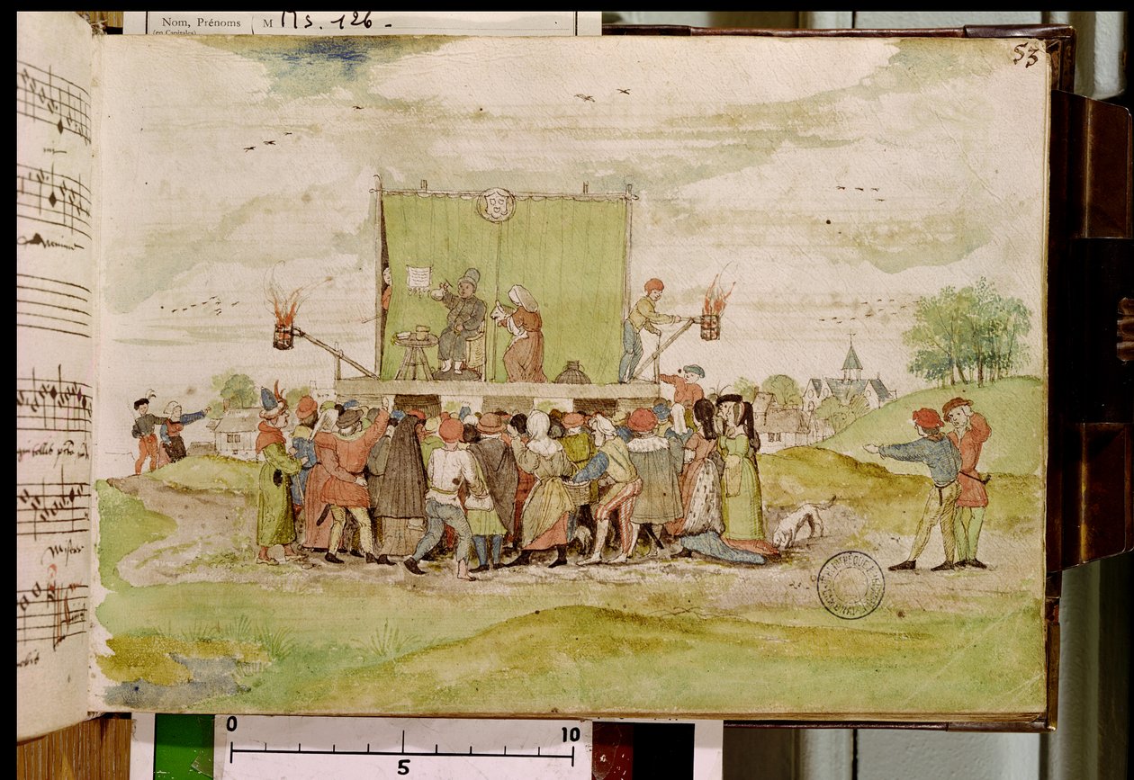 Bayan 126 f.53r Quack doktoru teşhisi için idrara dokunuyor, 