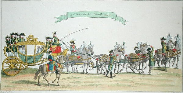Napolyon Bonapart (1769-1821) taç giyme töreni için Notre Dame yolunda, 2 Aralık 1804 by French School