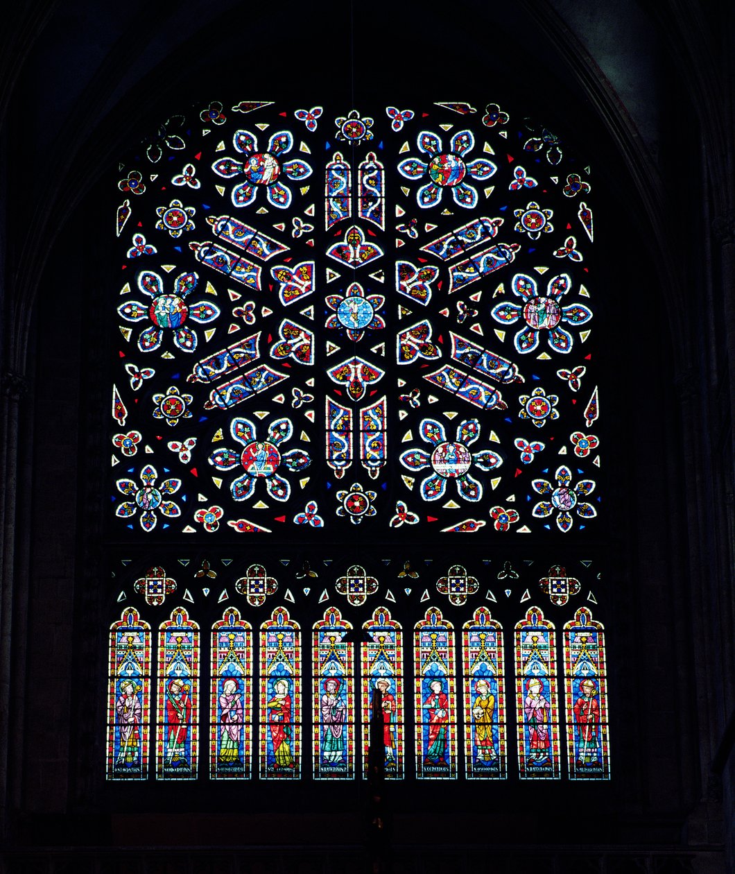 Kuzey Gül Penceresi, c. 1270, 1887 yeniden inşa (vitray) by French School