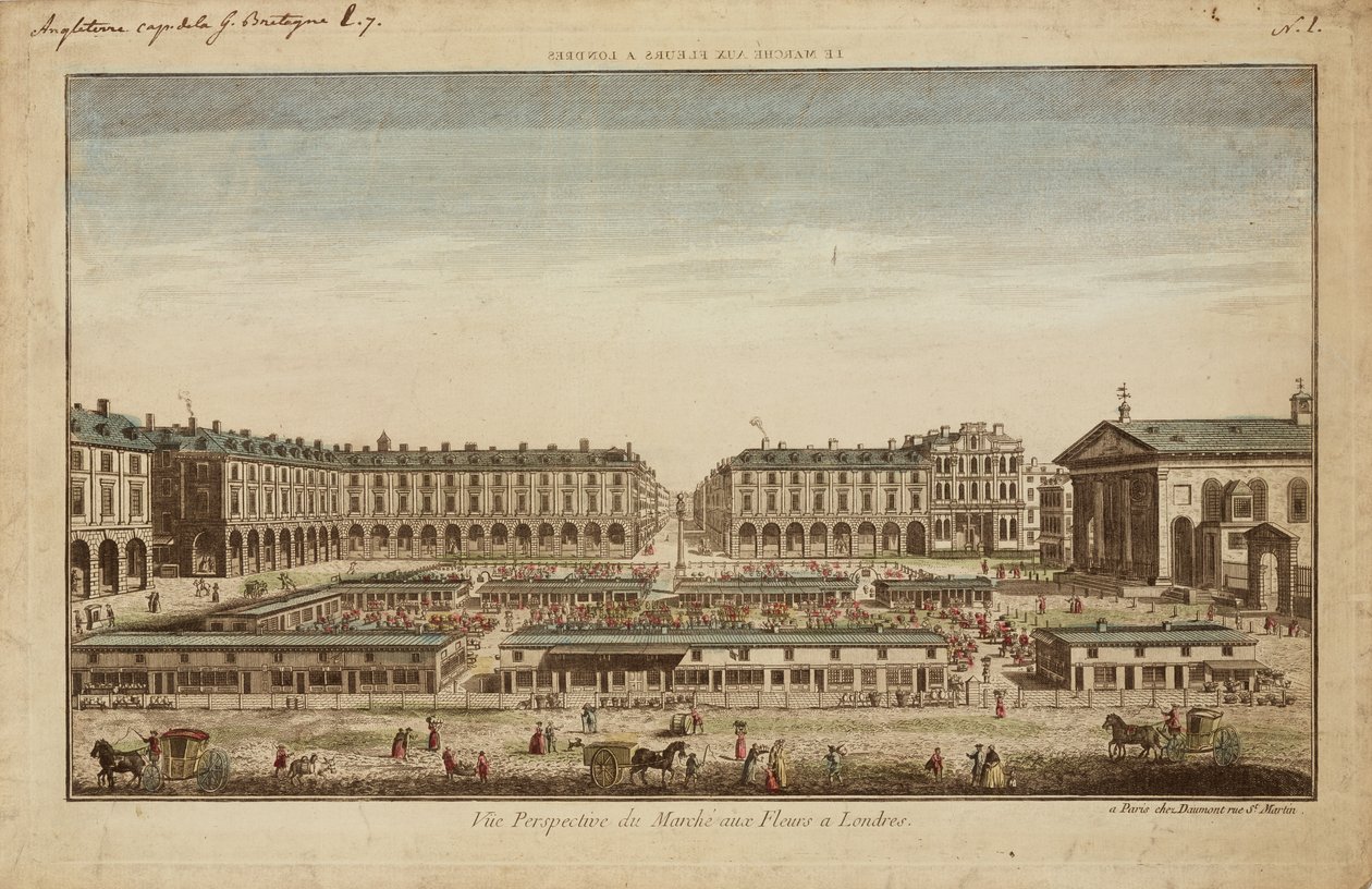 Covent Garden Çiçek Pazarının Perspektif Görünümü by French School