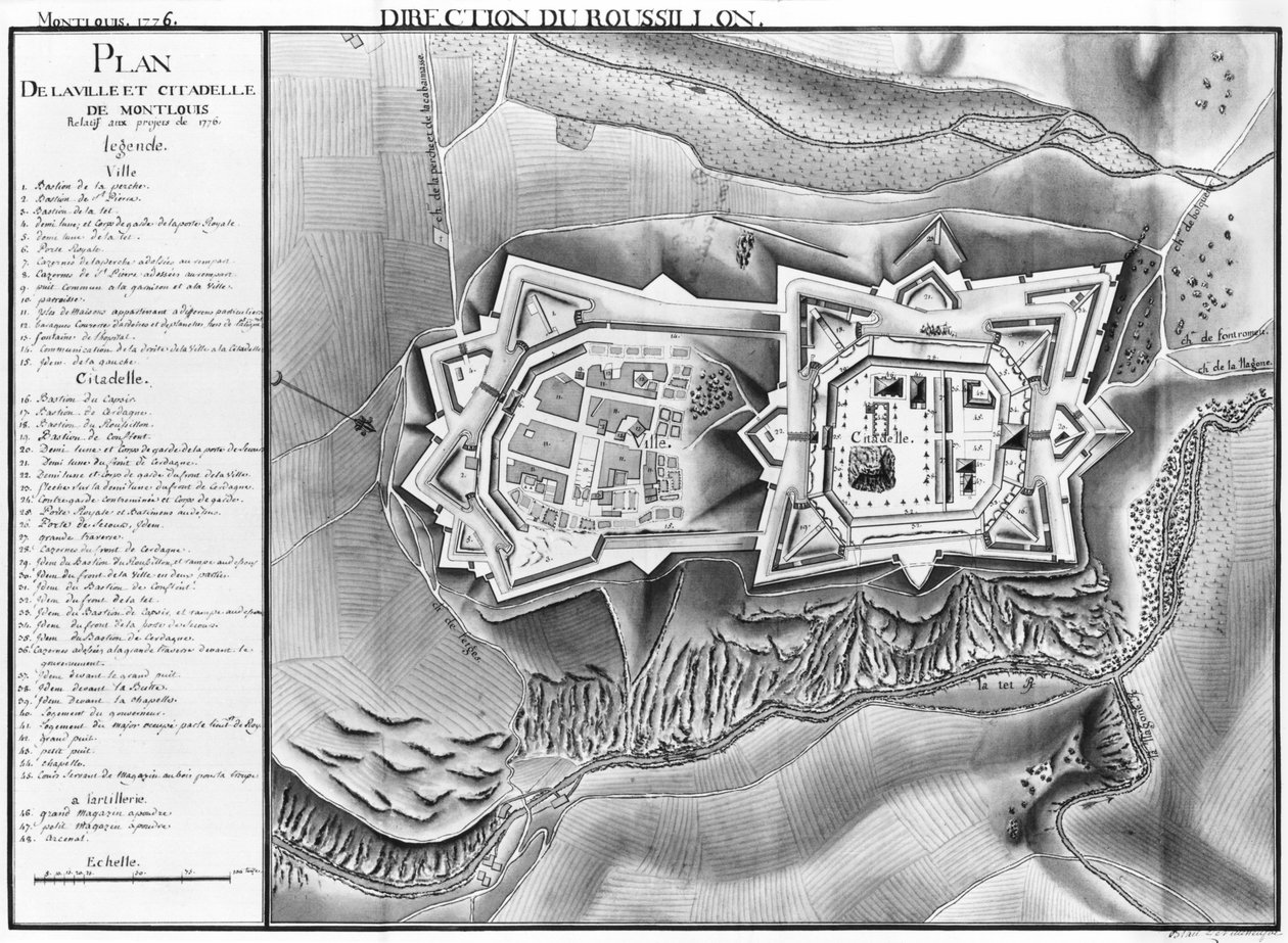 Mont-Louis kasabası ve kalesinin planı ve haritası, 1776 (kağıt üzerinde kalem ve tuvalet) by French School